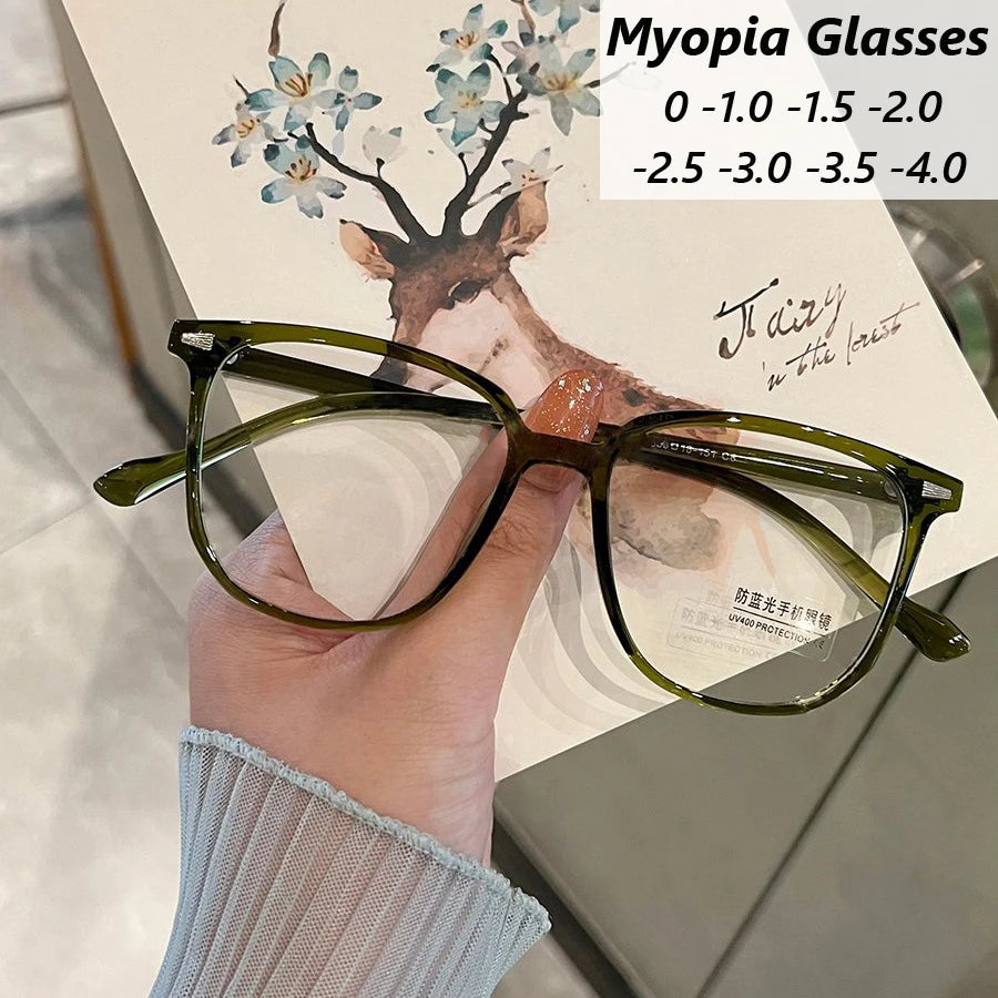 Finished Ladies Myopia Glasses Retro Anti Blue Light Eyeglasses Optical Prescription