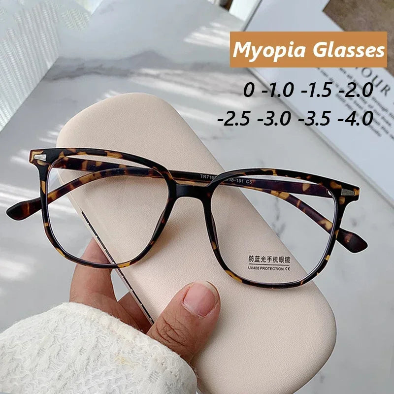 Finished Ladies Myopia Glasses Retro Anti Blue Light Eyeglasses Optical Prescription