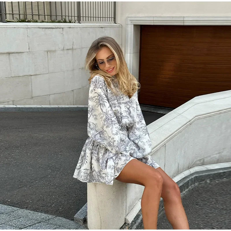 Printed Pearl Single Breasted Belts Pleated Dress . Vestido casual ,elegante y romántico