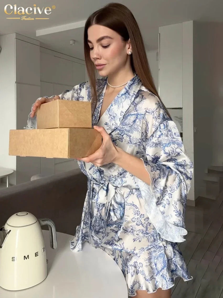 Casual Loose Print Women's Dress  Fashion V-Neck Long Sleeve Mini Dresses Elegant.Vestido elegante con volantes