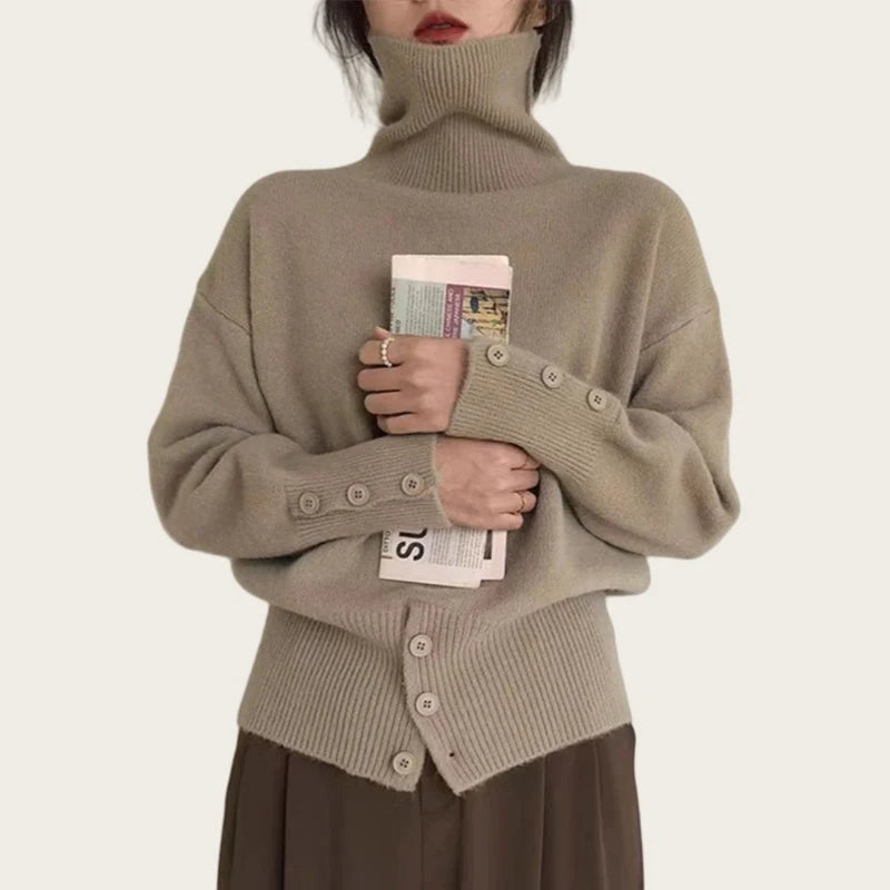 Autumn Fashion Hem Button Sweater Winter New Elegant .Cardigan para mujer