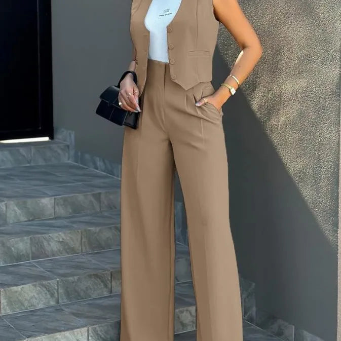 Pant Sets Women Wide Leg Pants Two Piece ,conjunto de pantalón y chaleco muy elegante y moderno