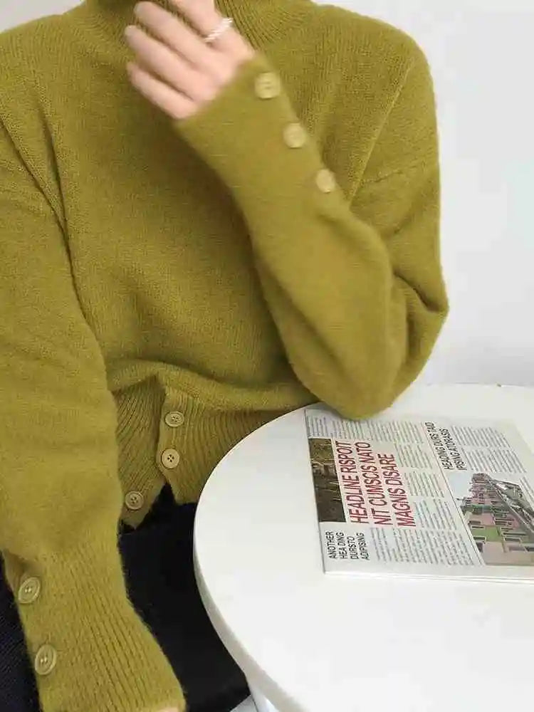 Autumn Fashion Hem Button Sweater Winter New Elegant .Cardigan para mujer