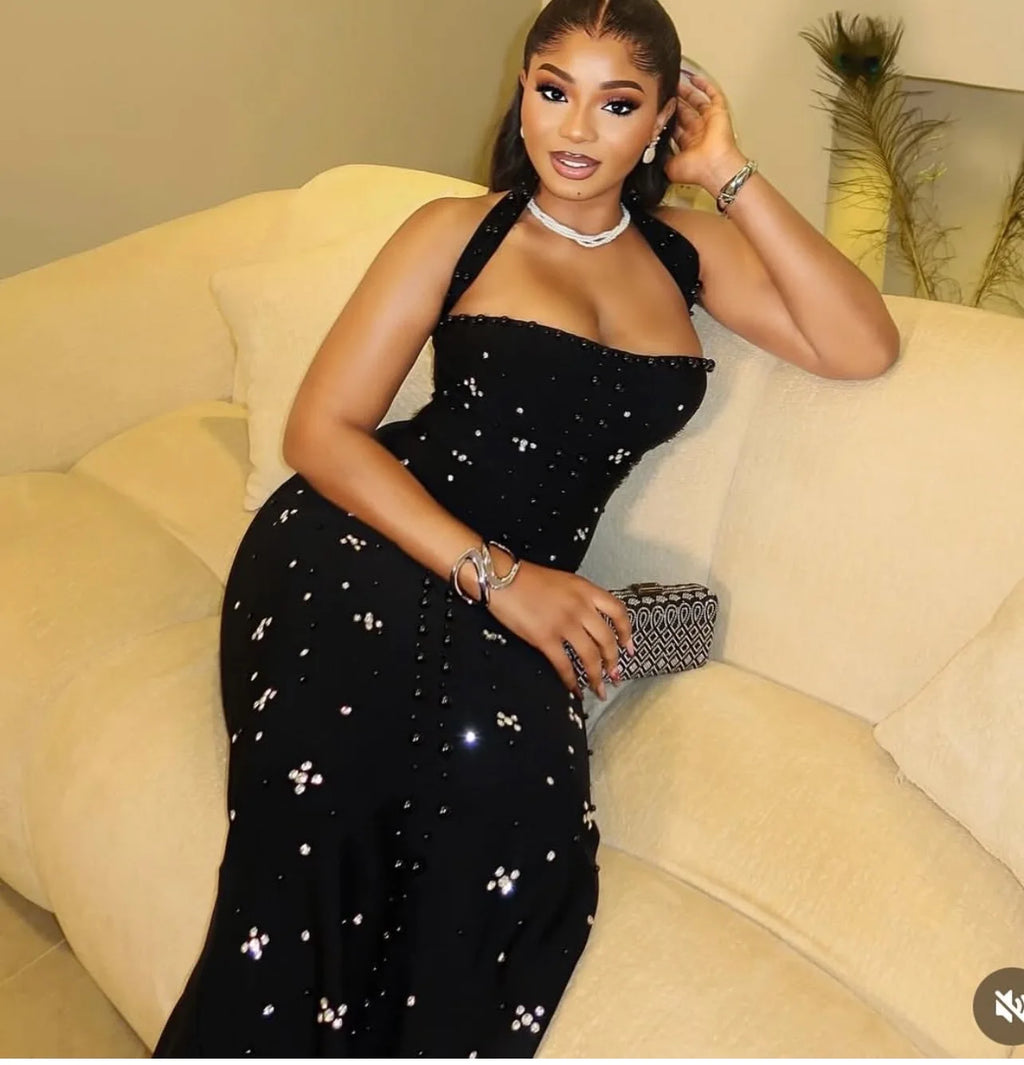 HLJ Elegant Pearls Patchwork,vestido elegante ideal para la Navidad ,con adornos de piedras