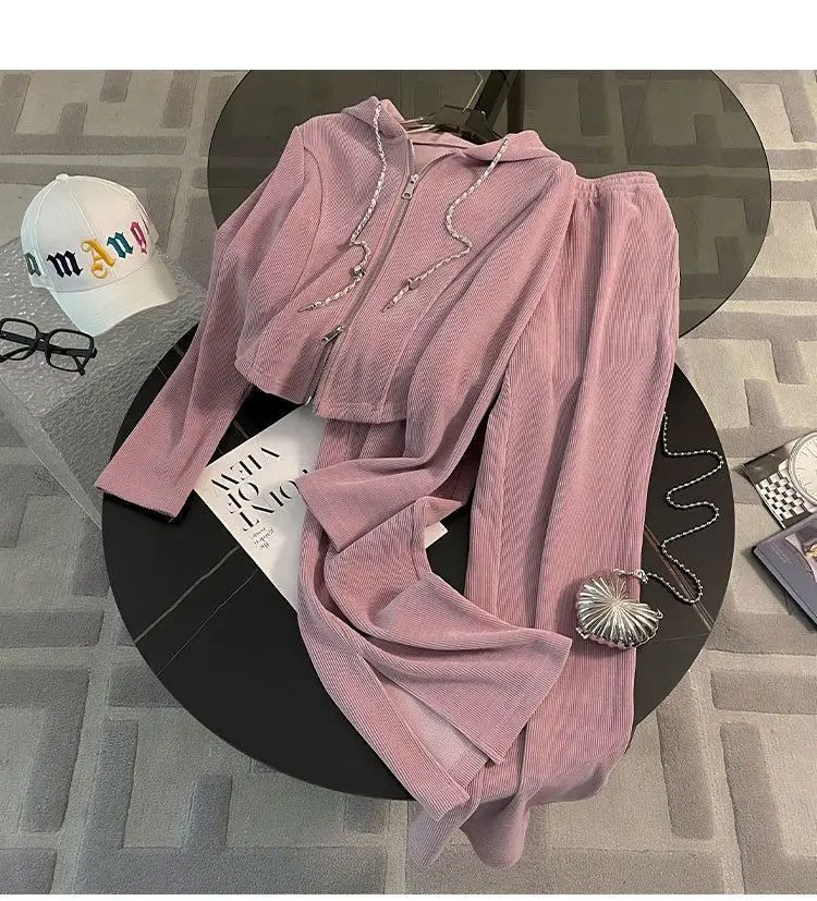 Women Two Piece Set Tracksuit Pant .Juego de patalon y blusa color rosa ideal para otoño invierno