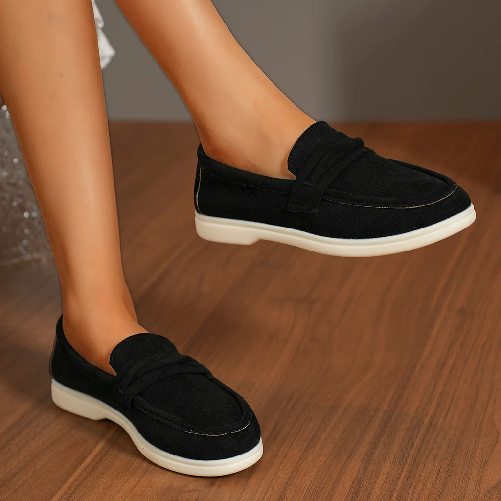 Zapatillas para mujer elegantes y cómodas Style Lazy One-Piece , Large Size Retro Flat Comfortable Beanie Shoes