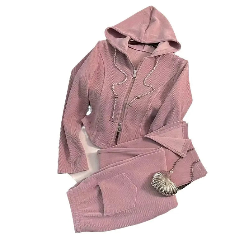 Women Two Piece Set Tracksuit Pant .Juego de patalon y blusa color rosa ideal para otoño invierno