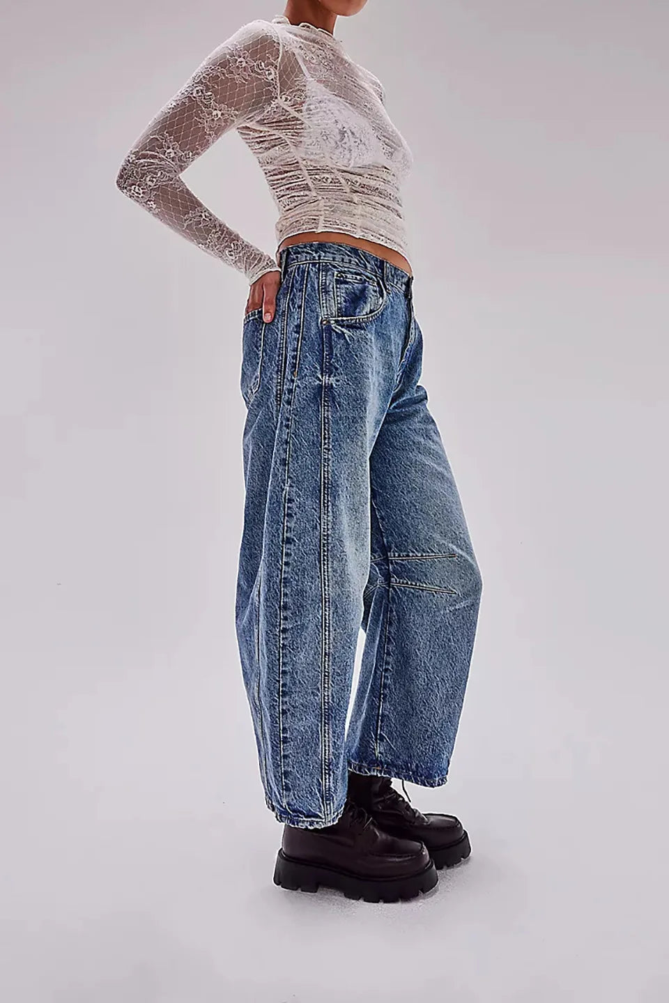 Washed Jeans Women Wide Leg Pants