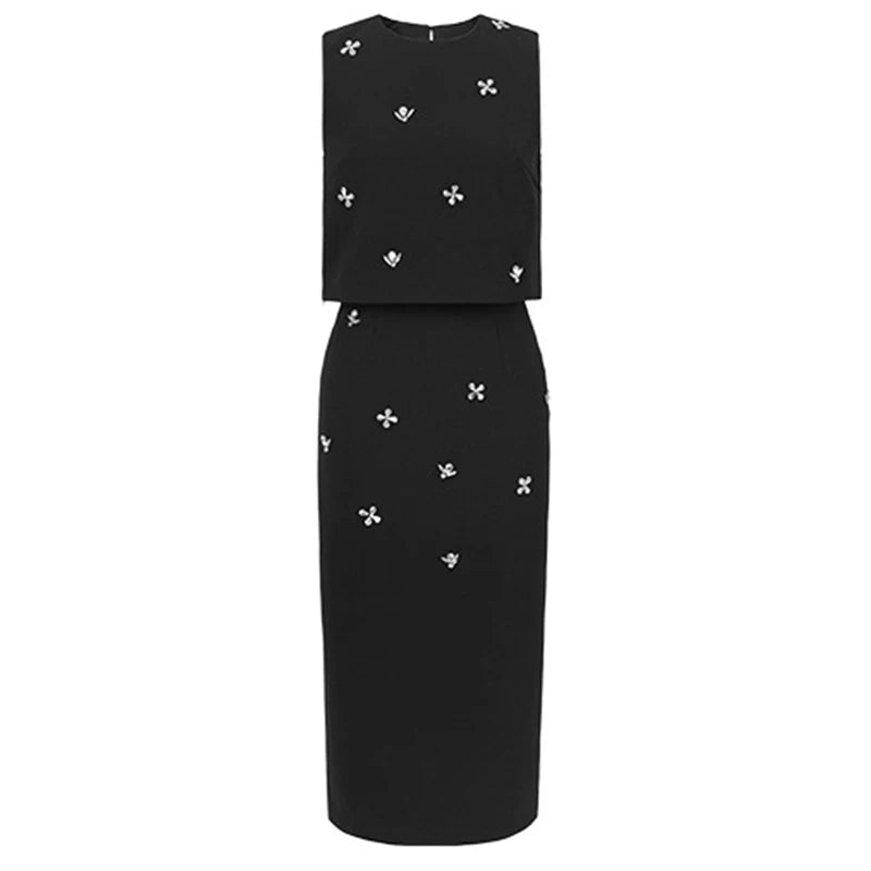 Elegant Fashionable 2 Pieces Outfits Women,Vestido de mujer elegante con incrustaciones de piedras