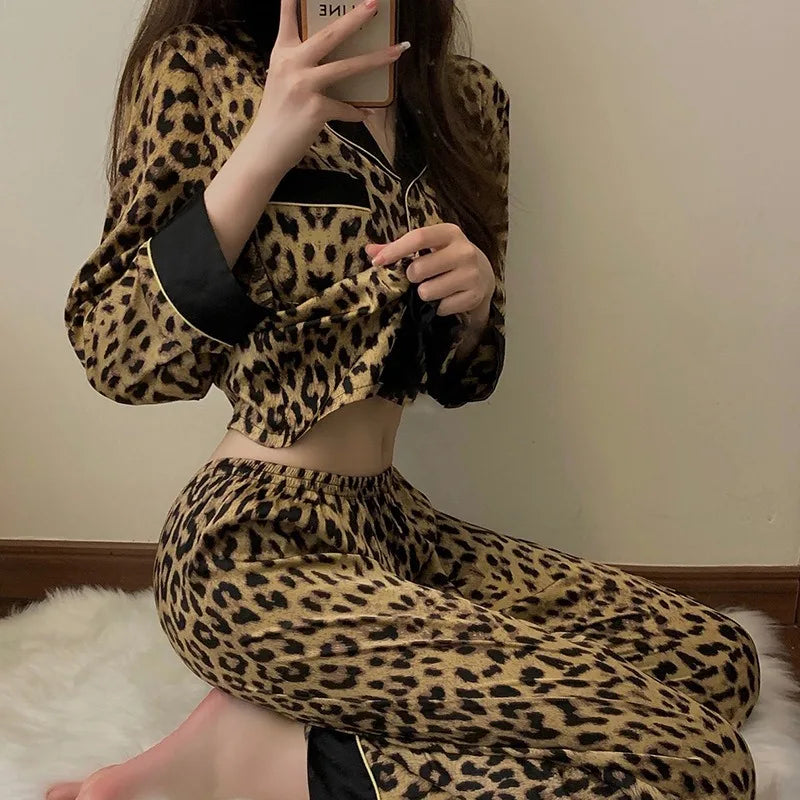 Pajamas Set Women's Fashion Leopard Print