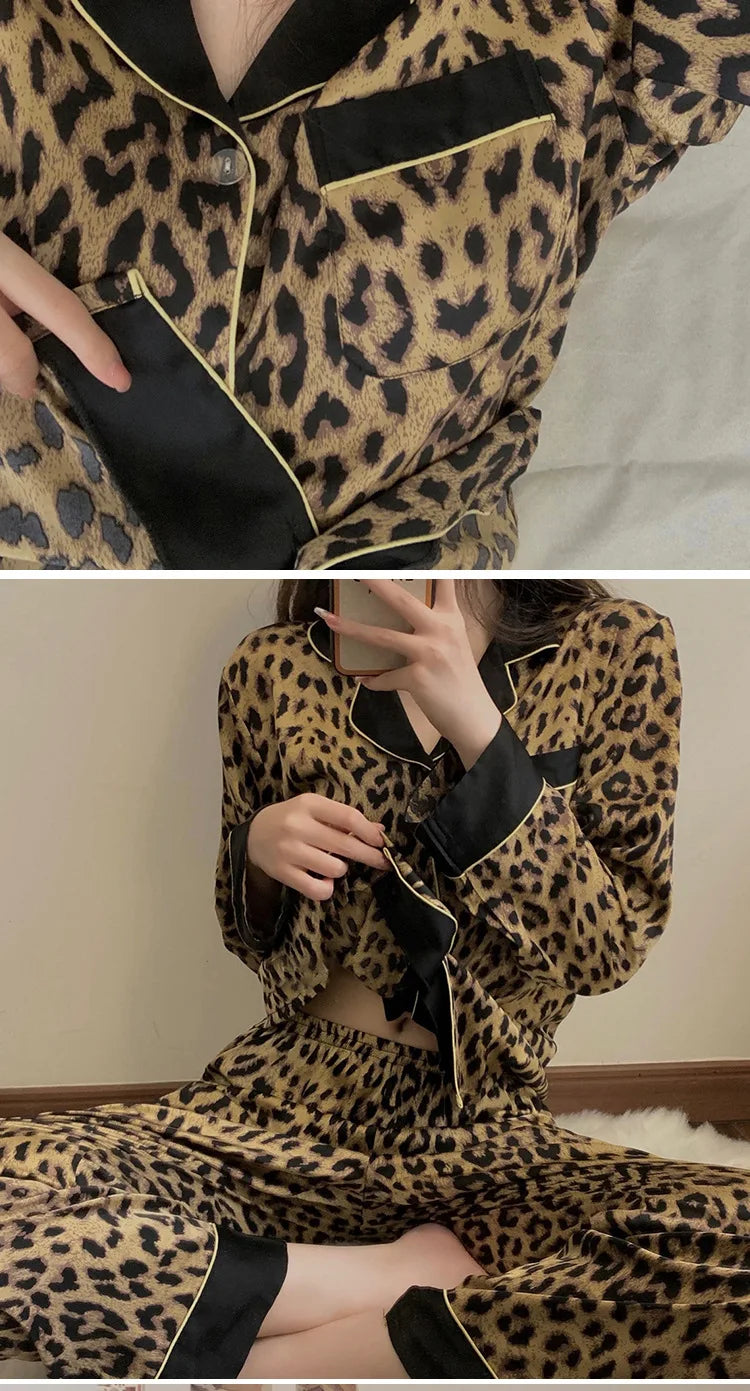 Pajamas Set Women's Fashion Leopard Print