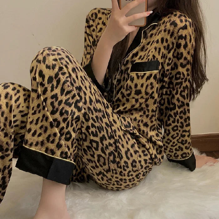 Pajamas Set Women's Fashion Leopard Print
