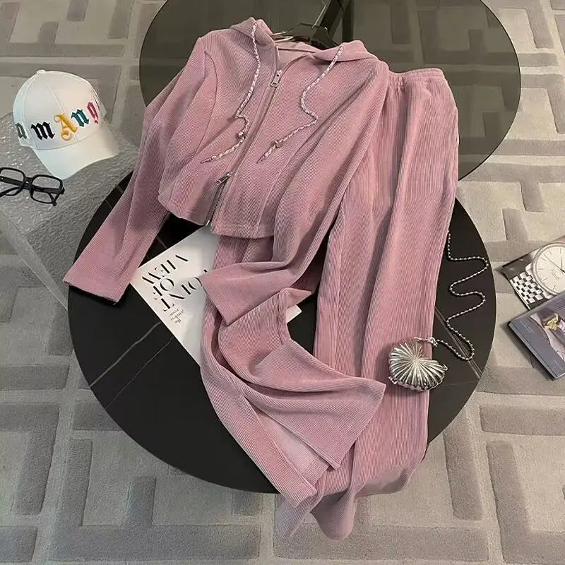 Women Two Piece Set Tracksuit Pant .Juego de patalon y blusa color rosa ideal para otoño invierno