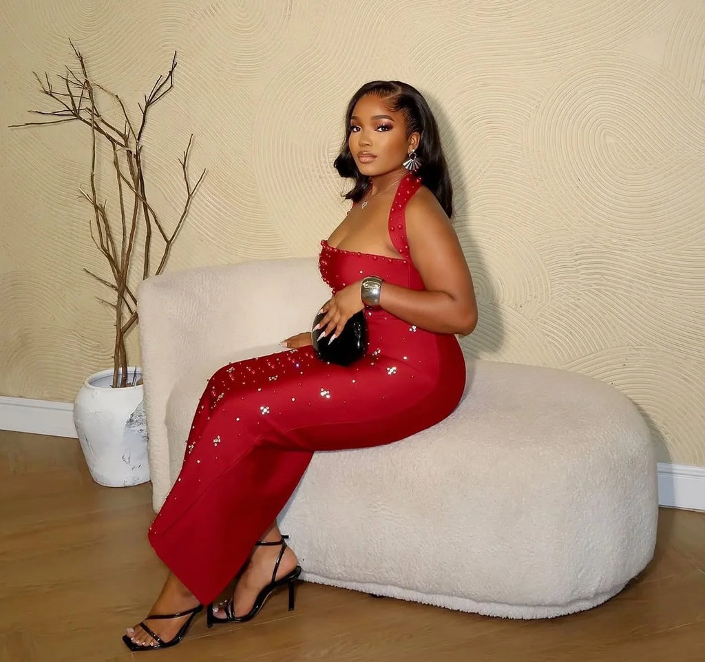 HLJ Elegant Pearls Patchwork,vestido elegante ideal para la Navidad ,con adornos de piedras