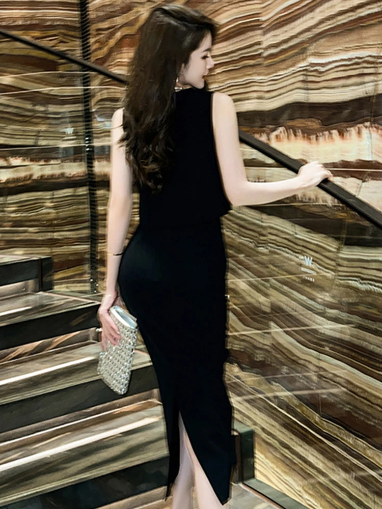 Elegant Fashionable 2 Pieces Outfits Women,Vestido de mujer elegante con incrustaciones de piedras