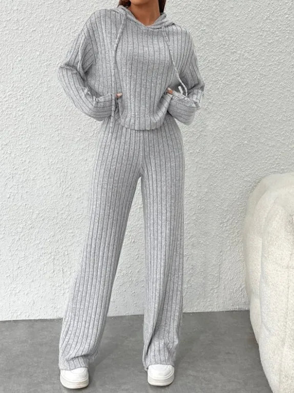 Sweatshirt 2-piece Set Women's  Set Casual Mujer – Suéter Ligero + Pantalón Relax Fit Gris