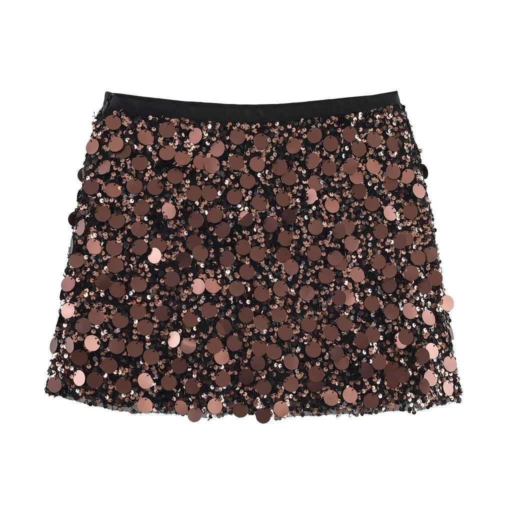 Women Sexy Sequined Mini Skirts Solid Color Fashion Side Zipper High Waist Ladies Chic Casual Street Skirts