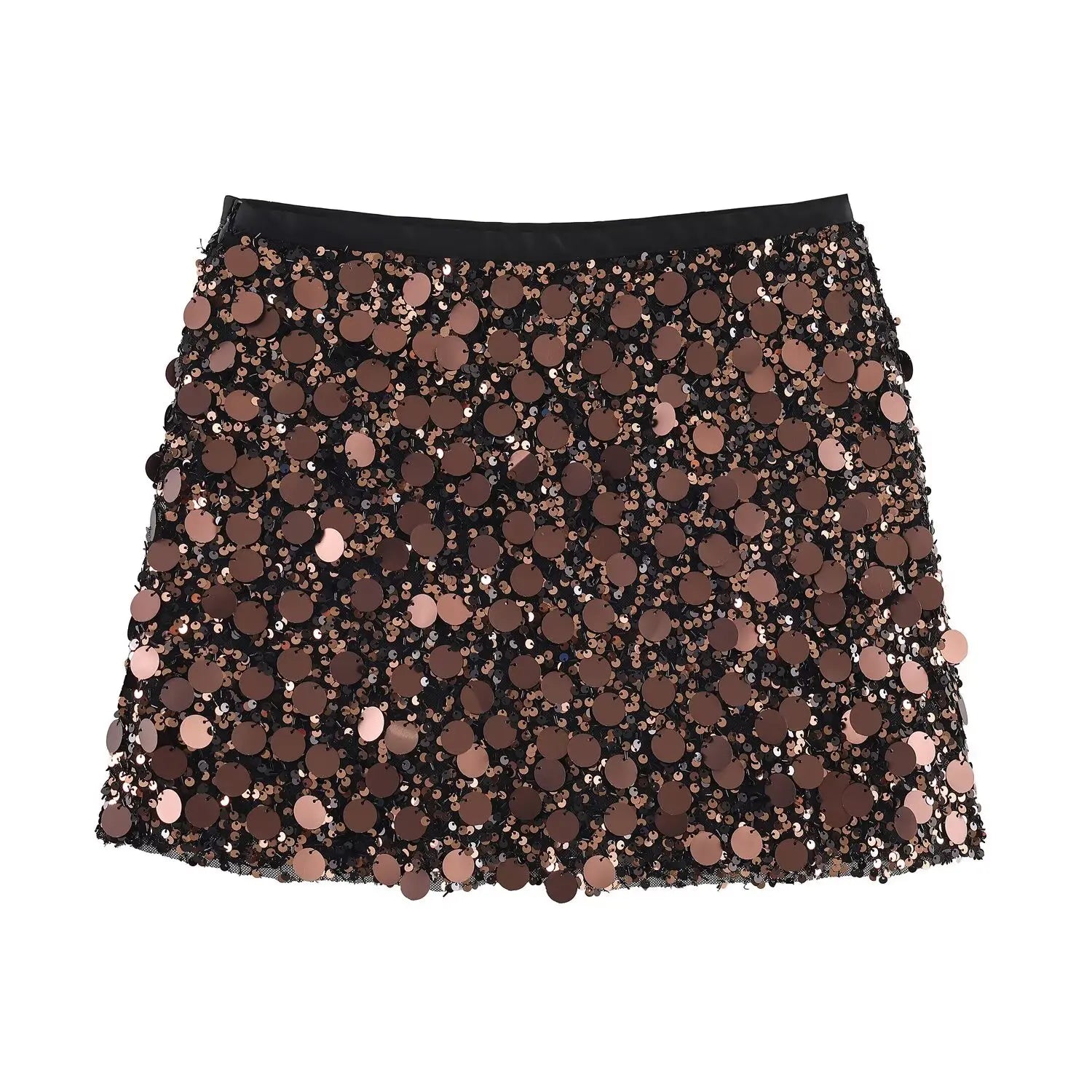 Women Sexy Sequined Mini Skirts Solid Color Fashion Side Zipper High Waist Ladies Chic Casual Street Skirts