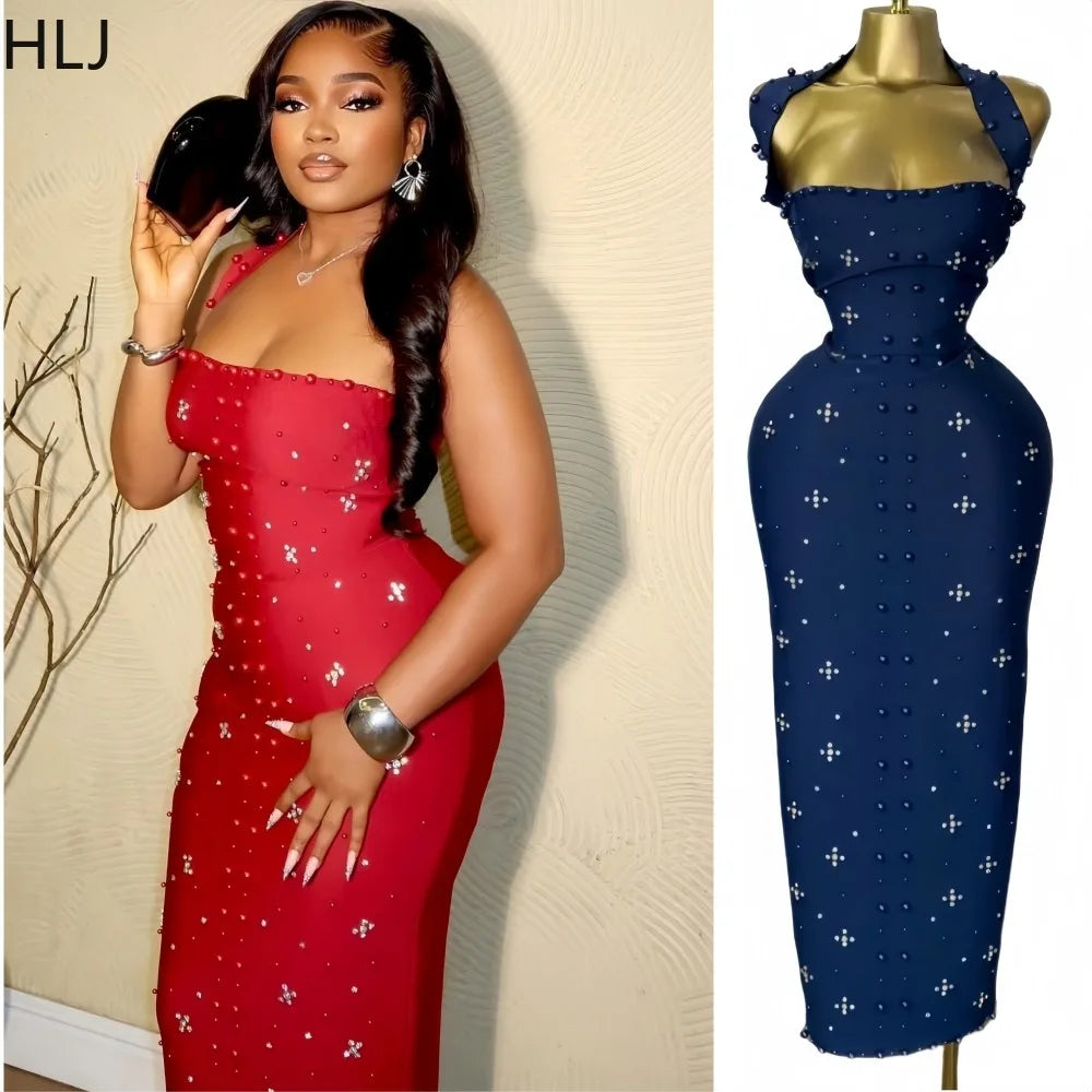 HLJ Elegant Pearls Patchwork,vestido elegante ideal para la Navidad ,con adornos de piedras