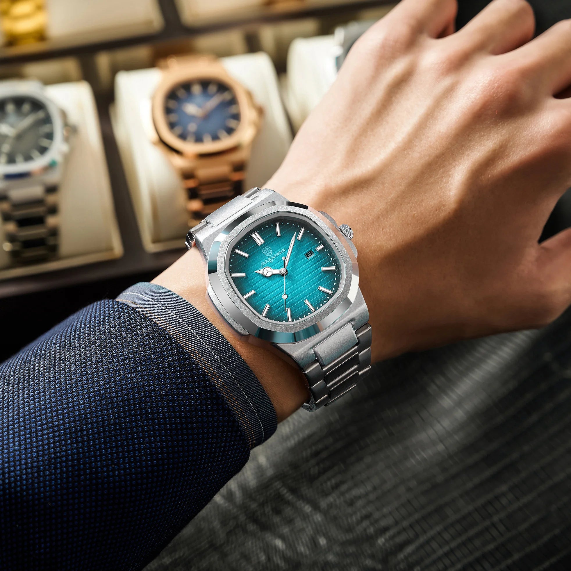 PAAZOMU Luxury Watch Stainless Steel Square