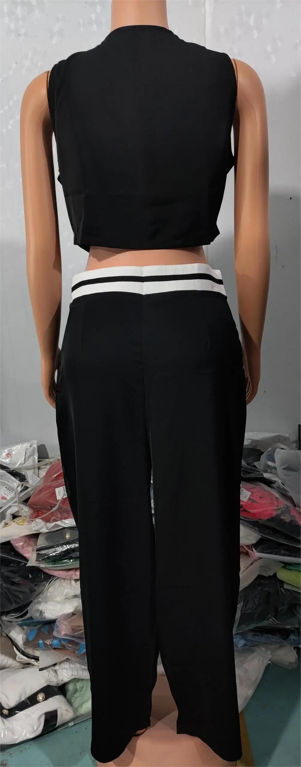 Elegant V-Neck Buttoned Vest Top & Pocket Design Pants Set Womens Two Piece Sets Outfit .Conjunto de 2 piezas pantalón y chaleco