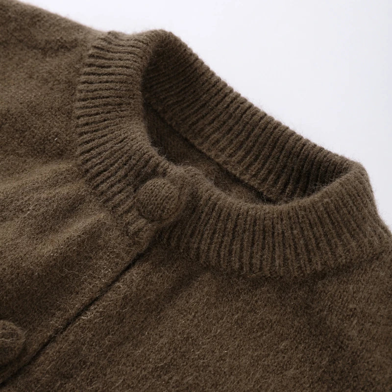 Elegant Knit Solid Lady Jacket 2025 Autumn Female Knitwear, Suéter Oversize con Bolsillos y Botones elegantes