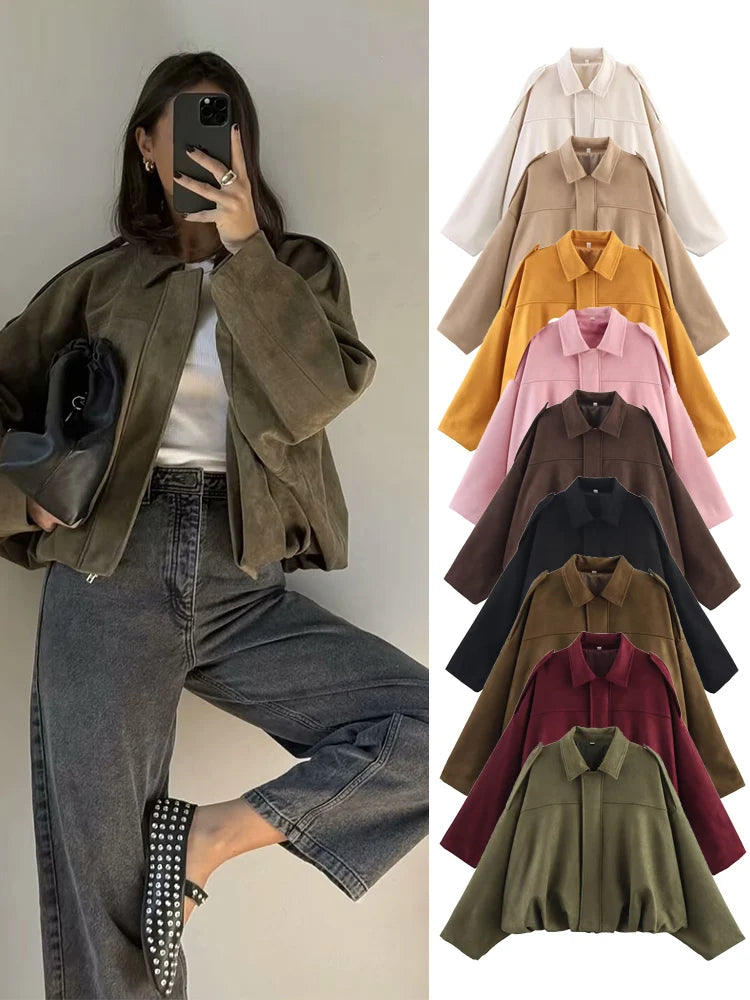 Bomber Jacket Spring Oversize Solid Bomber Coat