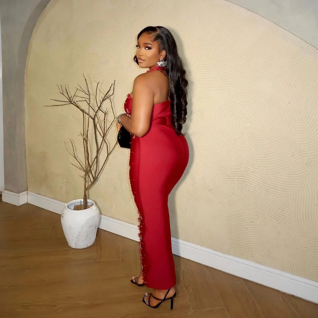 Elegant Party Evening Dresses ,Vestido Elegante de Navidad para mujer con volantes y adornos de strass