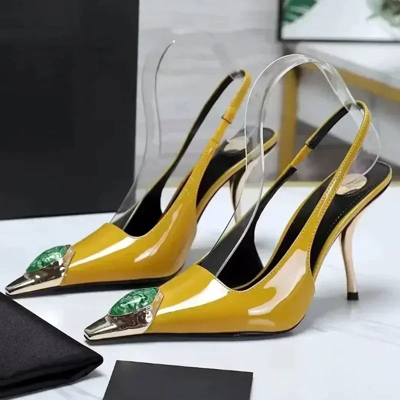 Zapatos de tacón elegantes para mujer con detalles metálicos  Luxury Metal Jewel Decoration Heels Women 2025