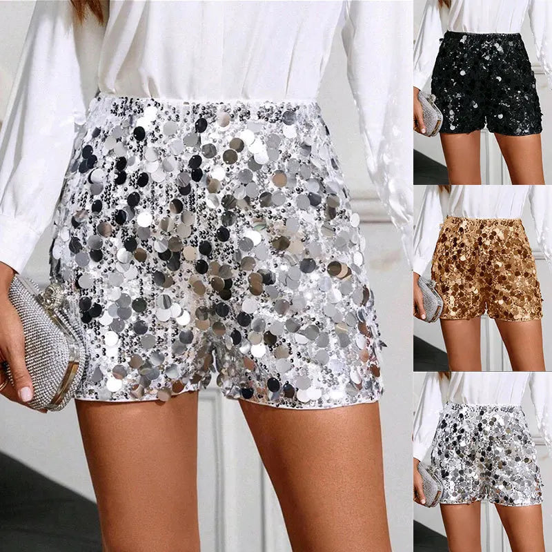 2025 New Women's Shiny Bead Sequined Shorts High Waist Ropa De Mujer Shorts Feminino