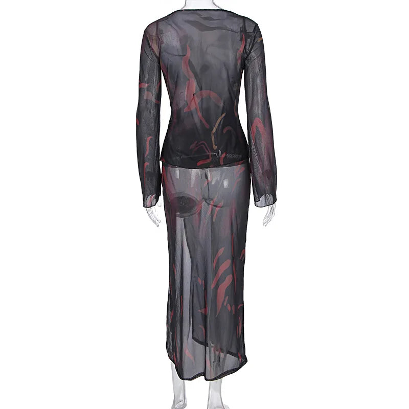 Print Women Two Pieces Perspective Set Sexy Vacation Party Outfits 2025
