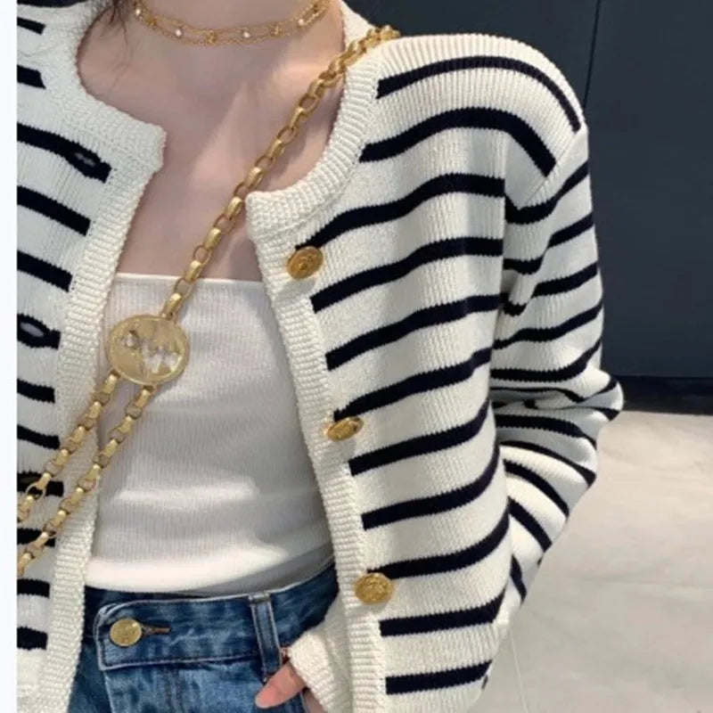 Women Stripe Knitted Cardigans Spring
