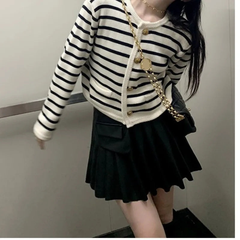 Women Stripe Knitted Cardigans Spring