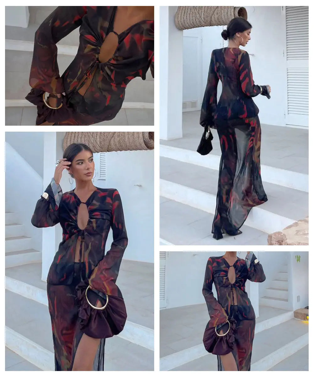 Print Women Two Pieces Perspective Set Sexy Vacation Party Outfits 2025