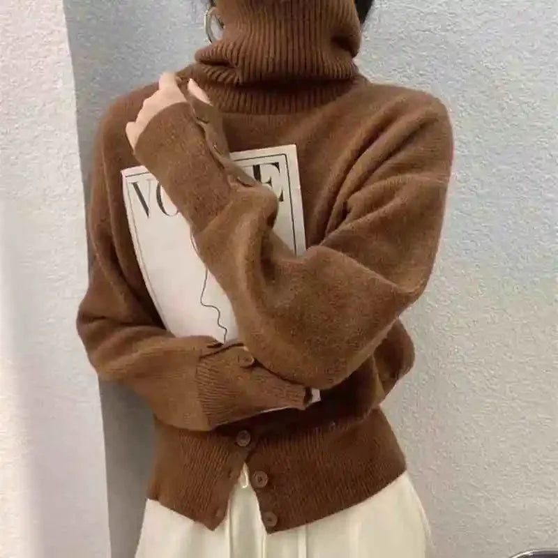 Autumn Fashion Hem Button Sweater Winter New Elegant .Cardigan para mujer