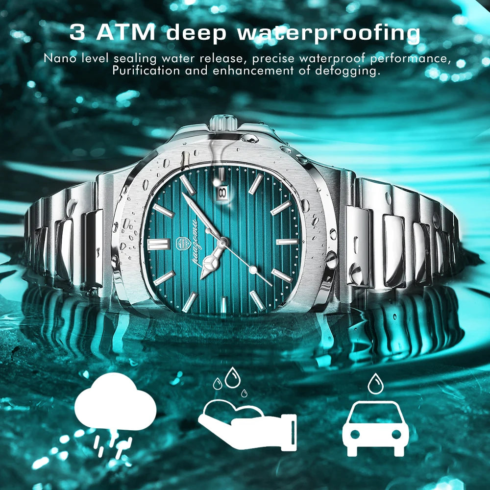 PAAZOMU Luxury Watch Stainless Steel Square