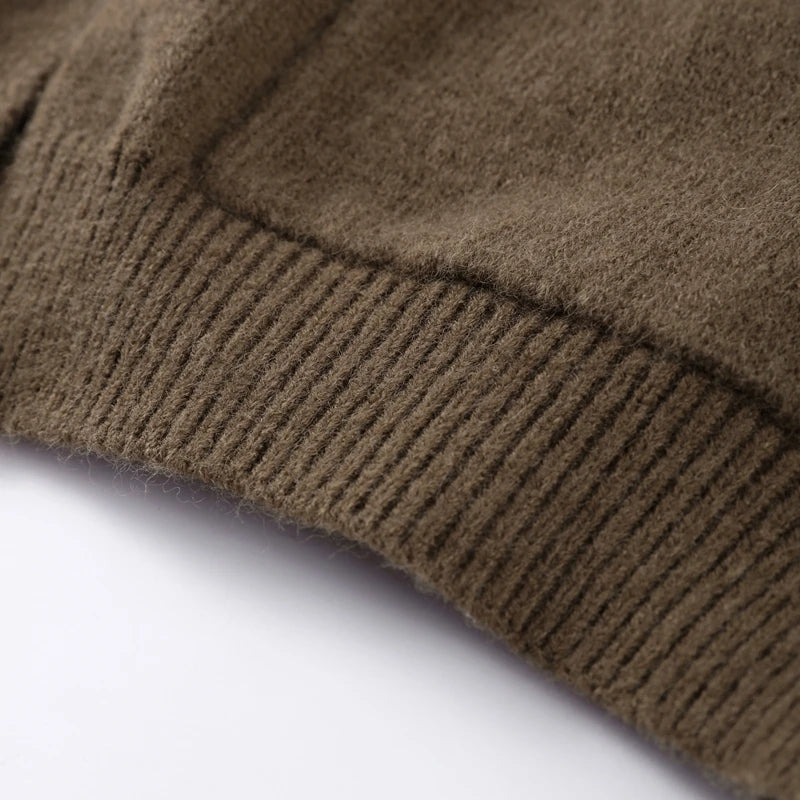 Elegant Knit Solid Lady Jacket 2025 Autumn Female Knitwear, Suéter Oversize con Bolsillos y Botones elegantes