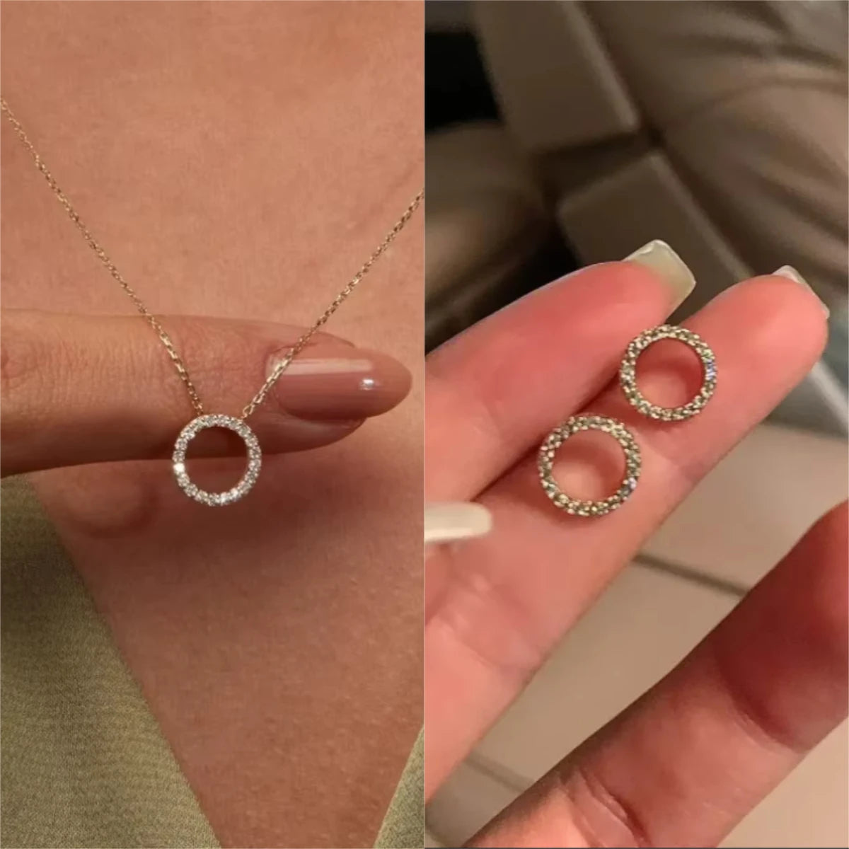 Linda gargantilla con dije redondo con pequeñas incrustaciones de cristales