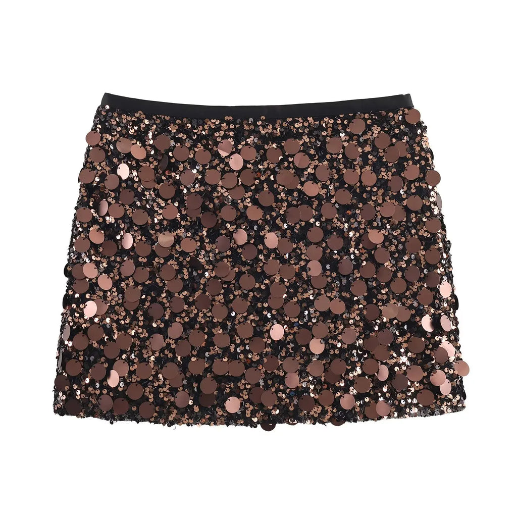 Women Sexy Sequined Mini Skirts Solid Color Fashion Side Zipper High Waist Ladies Chic Casual Street Skirts