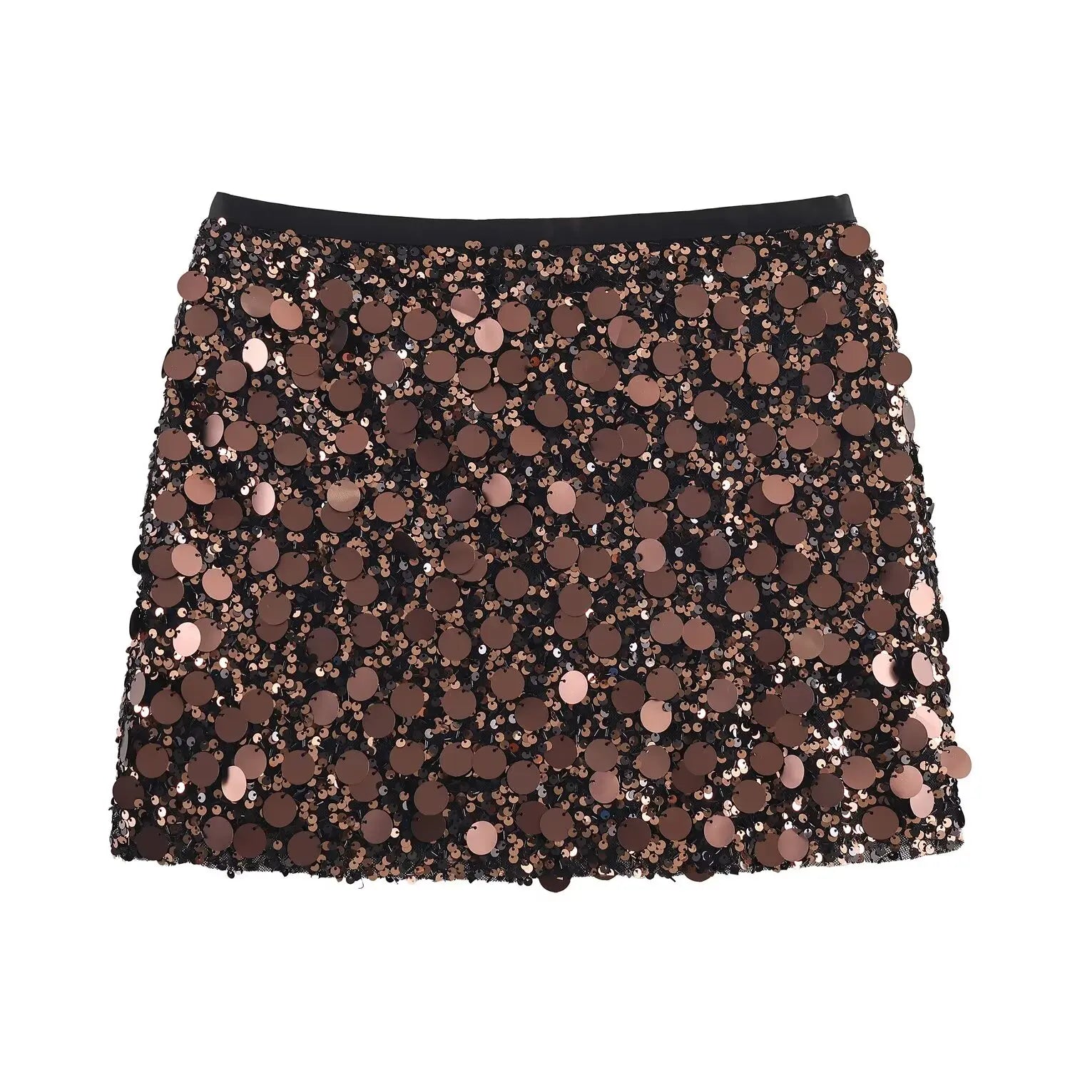 Women Sexy Sequined Mini Skirts Solid Color Fashion Side Zipper High Waist Ladies Chic Casual Street Skirts