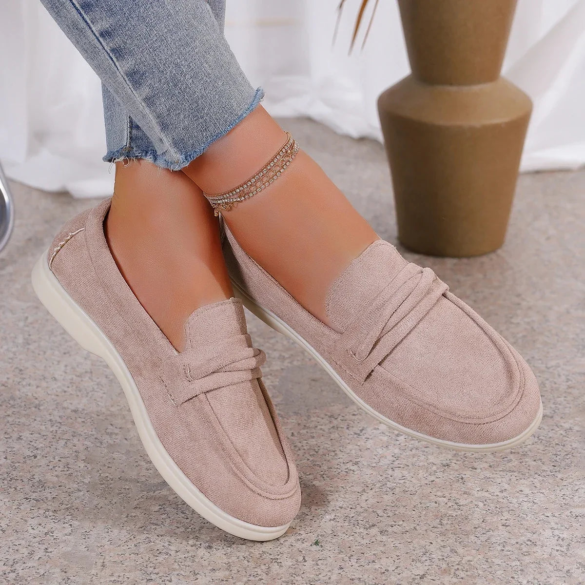 Zapatillas para mujer elegantes y cómodas Style Lazy One-Piece , Large Size Retro Flat Comfortable Beanie Shoes