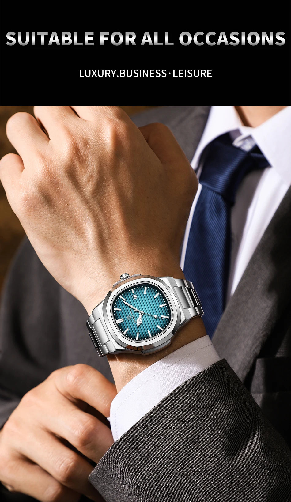 PAAZOMU Luxury Watch Stainless Steel Square