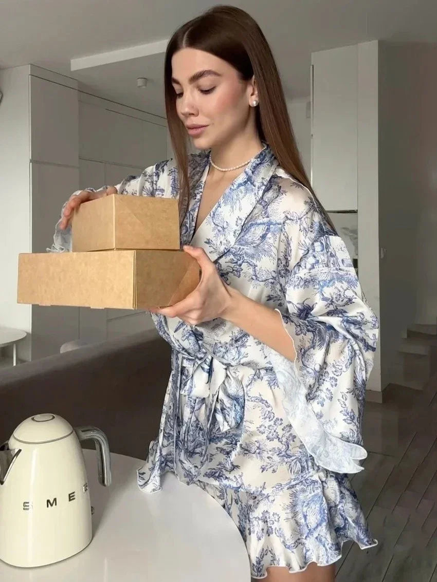 Casual Loose Print Women's Dress  Fashion V-Neck Long Sleeve Mini Dresses Elegant.Vestido elegante con volantes