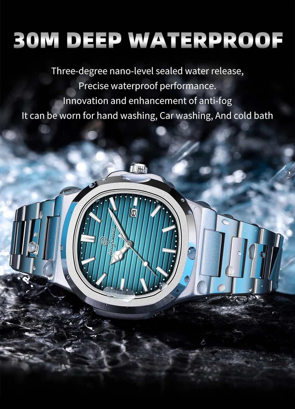 PAAZOMU Luxury Watch Stainless Steel Square