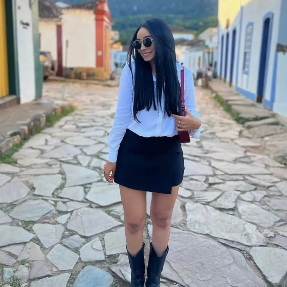 Women Casual Bermuda Shorts Woman Skirt Shorts,pantalones con faldas y corte asimétrico