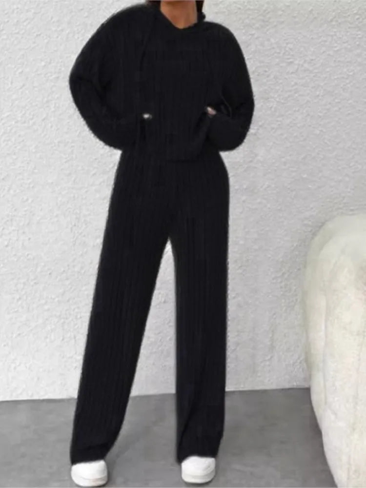 Sweatshirt 2-piece Set Women's  Set Casual Mujer – Suéter Ligero + Pantalón Relax Fit Gris