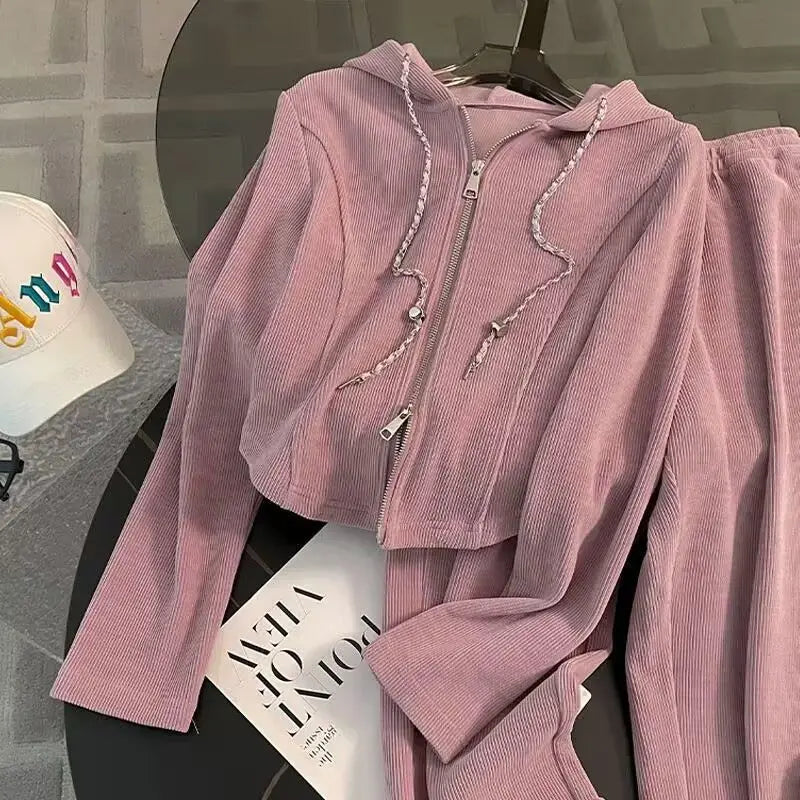 Women Two Piece Set Tracksuit Pant .Juego de patalon y blusa color rosa ideal para otoño invierno