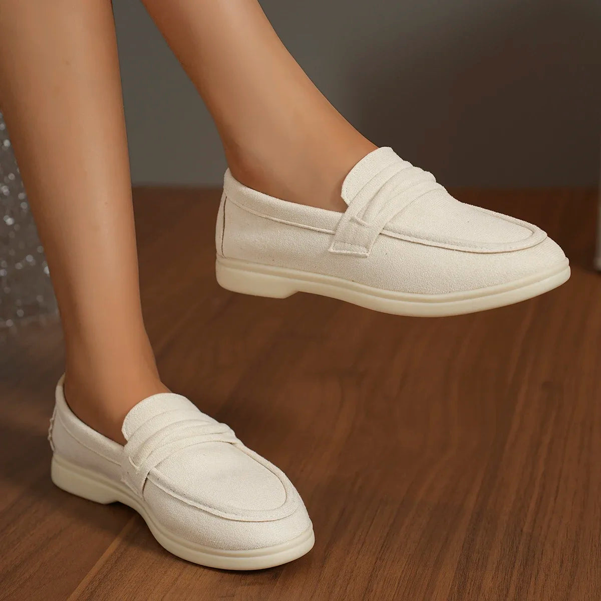 Zapatillas para mujer elegantes y cómodas Style Lazy One-Piece , Large Size Retro Flat Comfortable Beanie Shoes