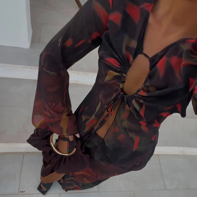 Print Women Two Pieces Perspective Set Sexy Vacation Party Outfits 2025