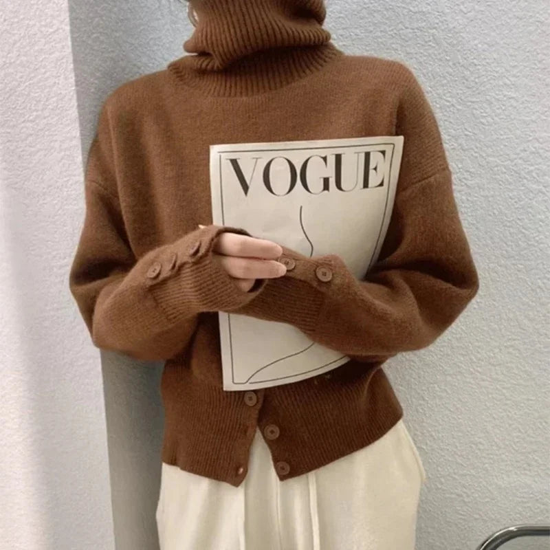 Autumn Fashion Hem Button Sweater Winter New Elegant .Cardigan para mujer